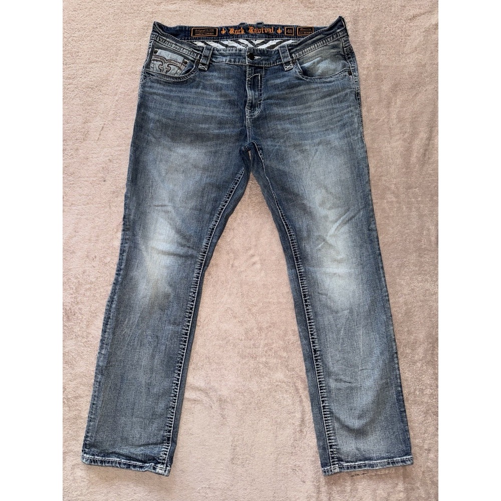 Rock Revival Jeans Mens Blue Morris Alt Straight Relaxed Dark Wash Denim Sz 40